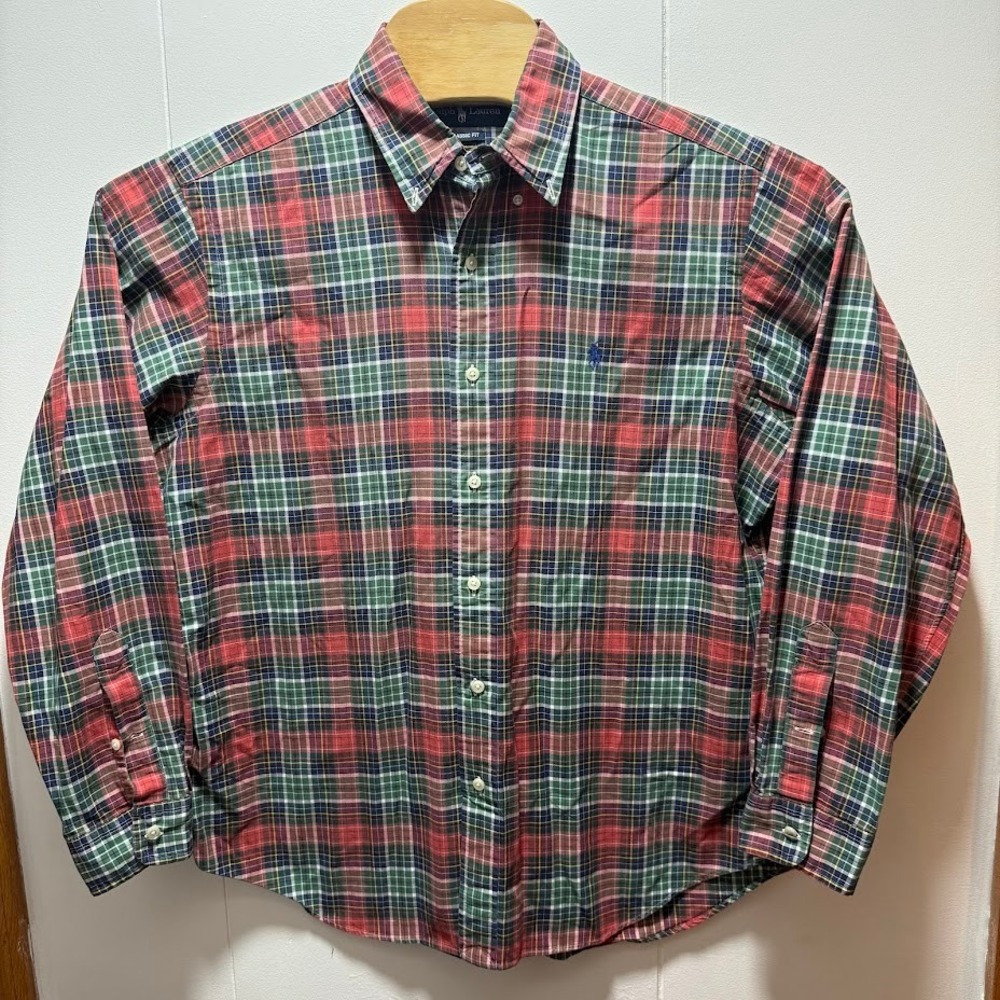 Ralph Lauren Classic Fit Plaid Button Down Shirt Mens Large Red Green Cotton L